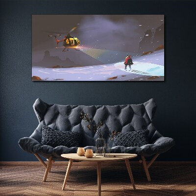 Helicopter in a mountain landscape Print on canvas