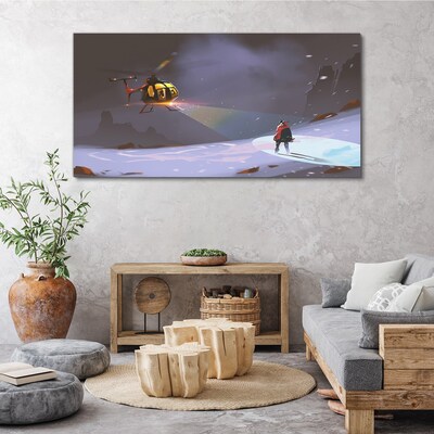 Helicopter in a mountain landscape Print on canvas