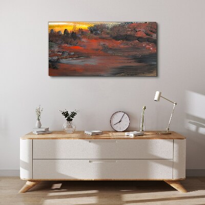 Sunset over a volcanic landscape Canvas wall art