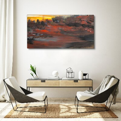 Sunset over a volcanic landscape Canvas wall art