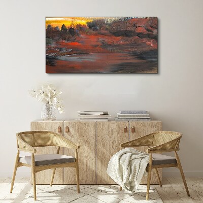 Sunset over a volcanic landscape Canvas wall art