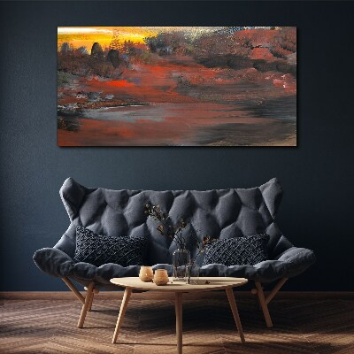 Sunset over a volcanic landscape Canvas wall art