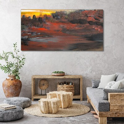 Sunset over a volcanic landscape Canvas wall art