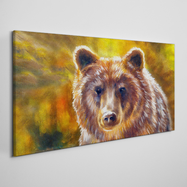 Face of a bear in golden tones Print on canvas