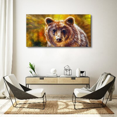 Face of a bear in golden tones Print on canvas