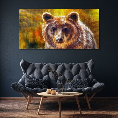 Face of a bear in golden tones Print on canvas