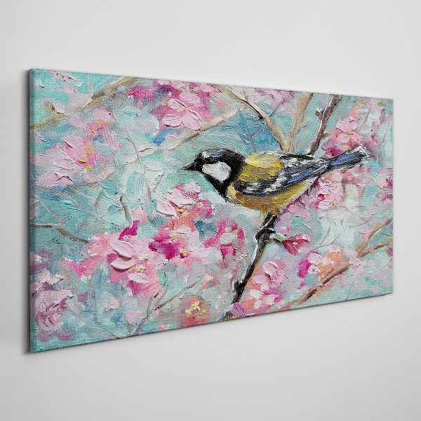 Spring bird singing on a branch Canvas wall art
