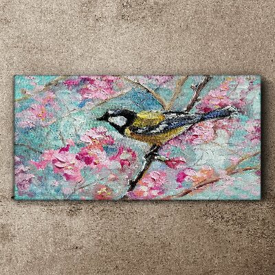 Spring bird singing on a branch Canvas wall art