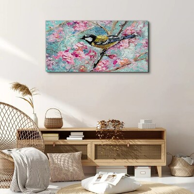 Spring bird singing on a branch Canvas wall art