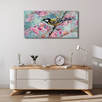 Spring bird singing on a branch Canvas wall art
