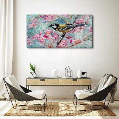 Spring bird singing on a branch Canvas wall art