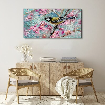 Spring bird singing on a branch Canvas wall art