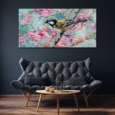 Spring bird singing on a branch Canvas wall art