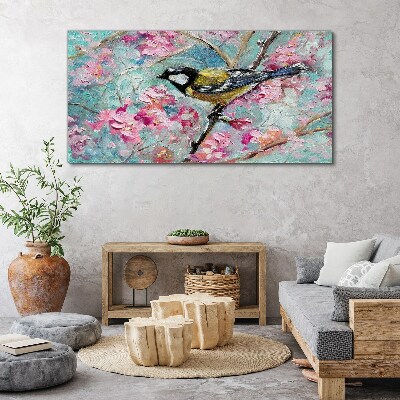 Spring bird singing on a branch Canvas wall art
