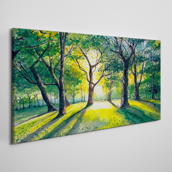 Golden rays in the forest grove Print on canvas