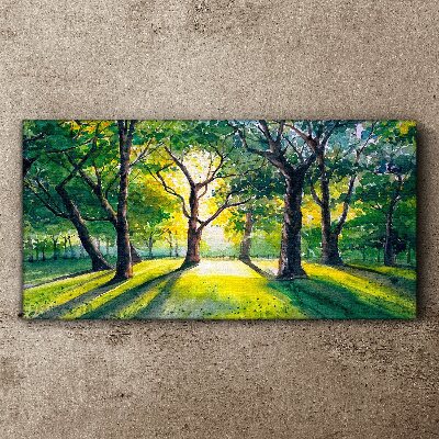 Golden rays in the forest grove Print on canvas