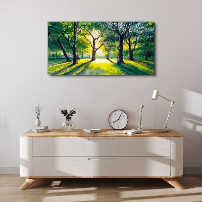 Golden rays in the forest grove Print on canvas