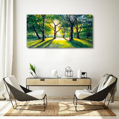 Golden rays in the forest grove Print on canvas