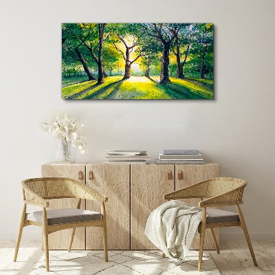 Golden rays in the forest grove Print on canvas