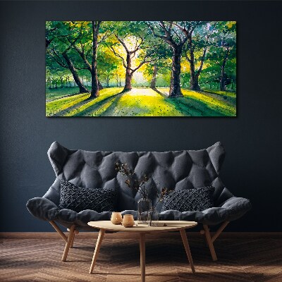 Golden rays in the forest grove Print on canvas