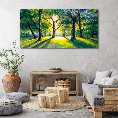 Golden rays in the forest grove Print on canvas