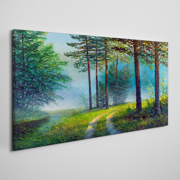 Forest path in the morning fog Print on canvas