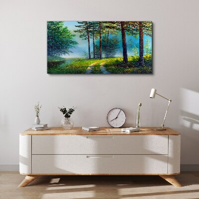Forest path in the morning fog Print on canvas