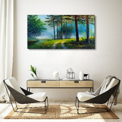Forest path in the morning fog Print on canvas