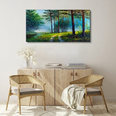 Forest path in the morning fog Print on canvas
