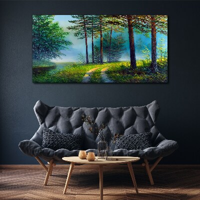 Forest path in the morning fog Print on canvas