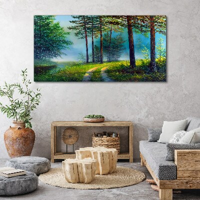 Forest path in the morning fog Print on canvas