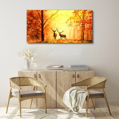 Autumn meeting of deer Print on canvas