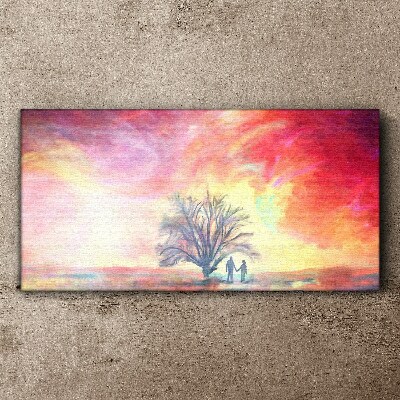 Romantic sunset under the tree Print on canvas