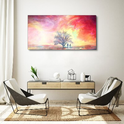 Romantic sunset under the tree Print on canvas
