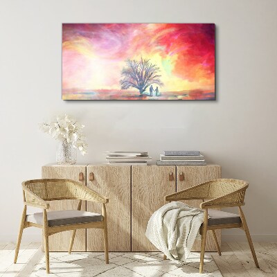 Romantic sunset under the tree Print on canvas