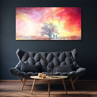 Romantic sunset under the tree Print on canvas