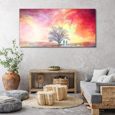 Romantic sunset under the tree Print on canvas