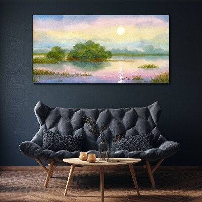 A peaceful landscape by the water Canvas wall art