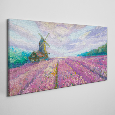 Flower landscape with a windmill Canvas wall art