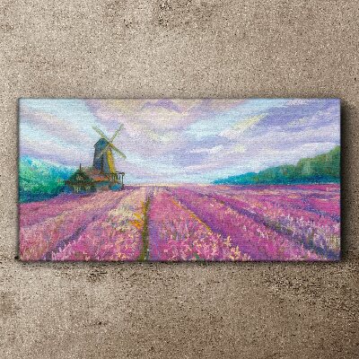 Flower landscape with a windmill Canvas wall art