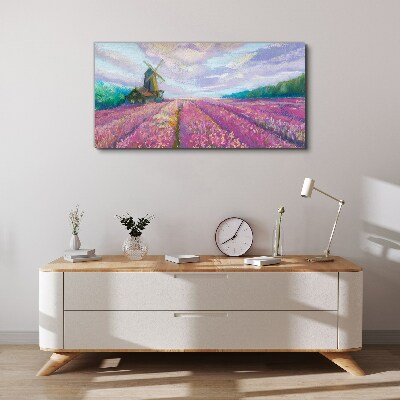 Flower landscape with a windmill Canvas wall art