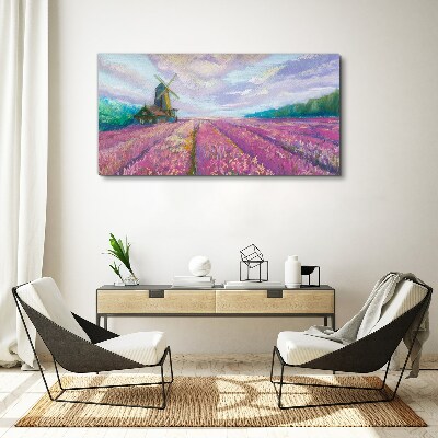 Flower landscape with a windmill Canvas wall art