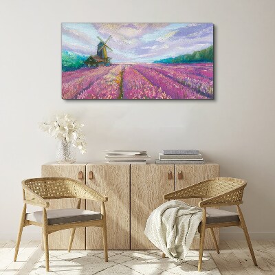 Flower landscape with a windmill Canvas wall art
