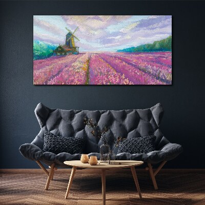 Flower landscape with a windmill Canvas wall art
