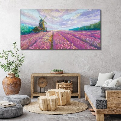 Flower landscape with a windmill Canvas wall art