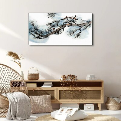Peaceful branch with birds Canvas wall art