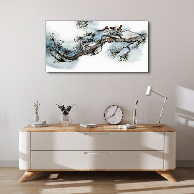 Peaceful branch with birds Canvas wall art