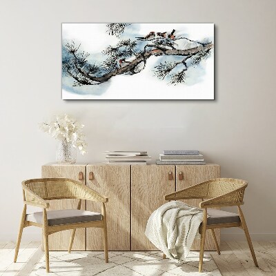 Peaceful branch with birds Canvas wall art