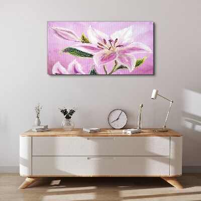 Pink lilies on a pastel background Print on canvas