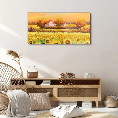Sunflower fields and village houses Canvas wall art